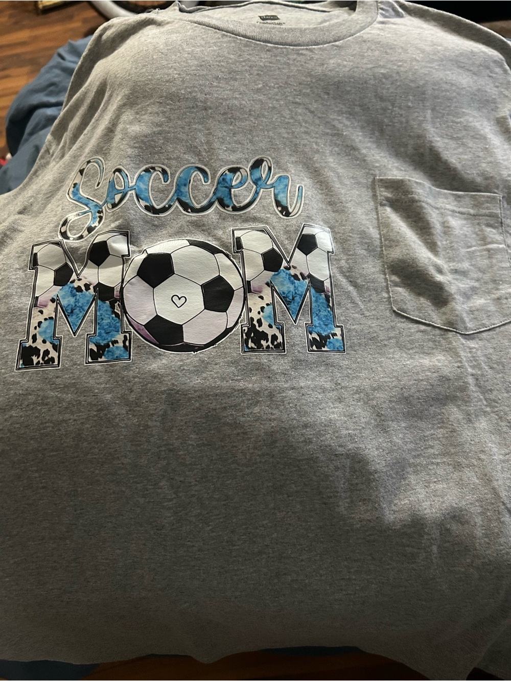Hanes Gray Soccer Mom Graphic Tee with Blue Accents